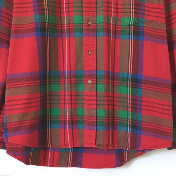 American Eagle 80's Vintage Plaid Flannel Long Sleeve Button Down Shirt Red XL - Picture 6 of 10